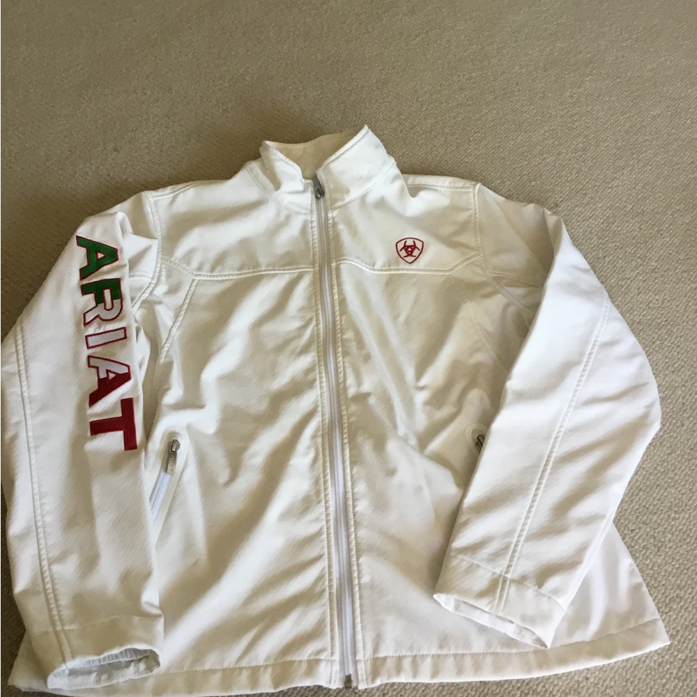 Ariat White Full-Zip Windbreaker with Red & Green Logo